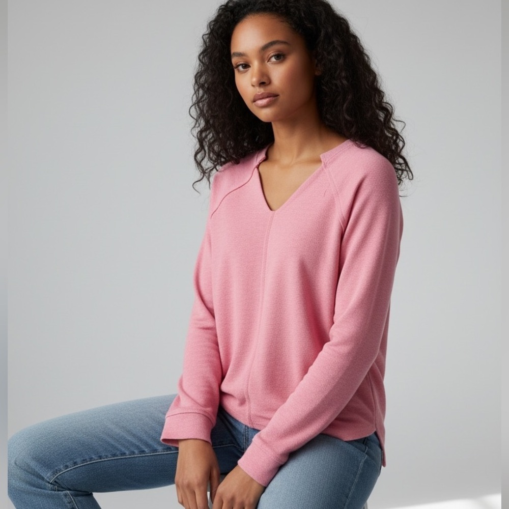 Hem & Thread Pink V-Neck Cropped Sweatshirt, size M NWT
